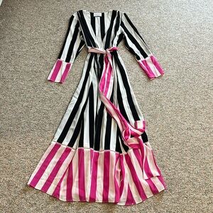 We are LEONE Silk Black + White Maxi Dress/Robe